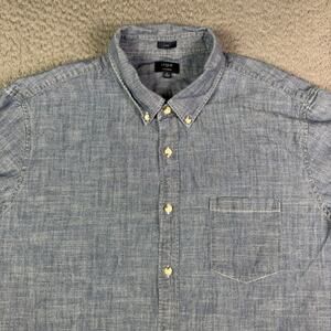 J. Crew Shirt Mens XL Blue Chambray Denim Short Sleeve Button Down Pocket Work